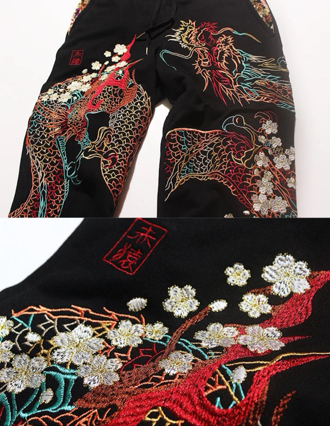 Chinese style embroidered cotton pants