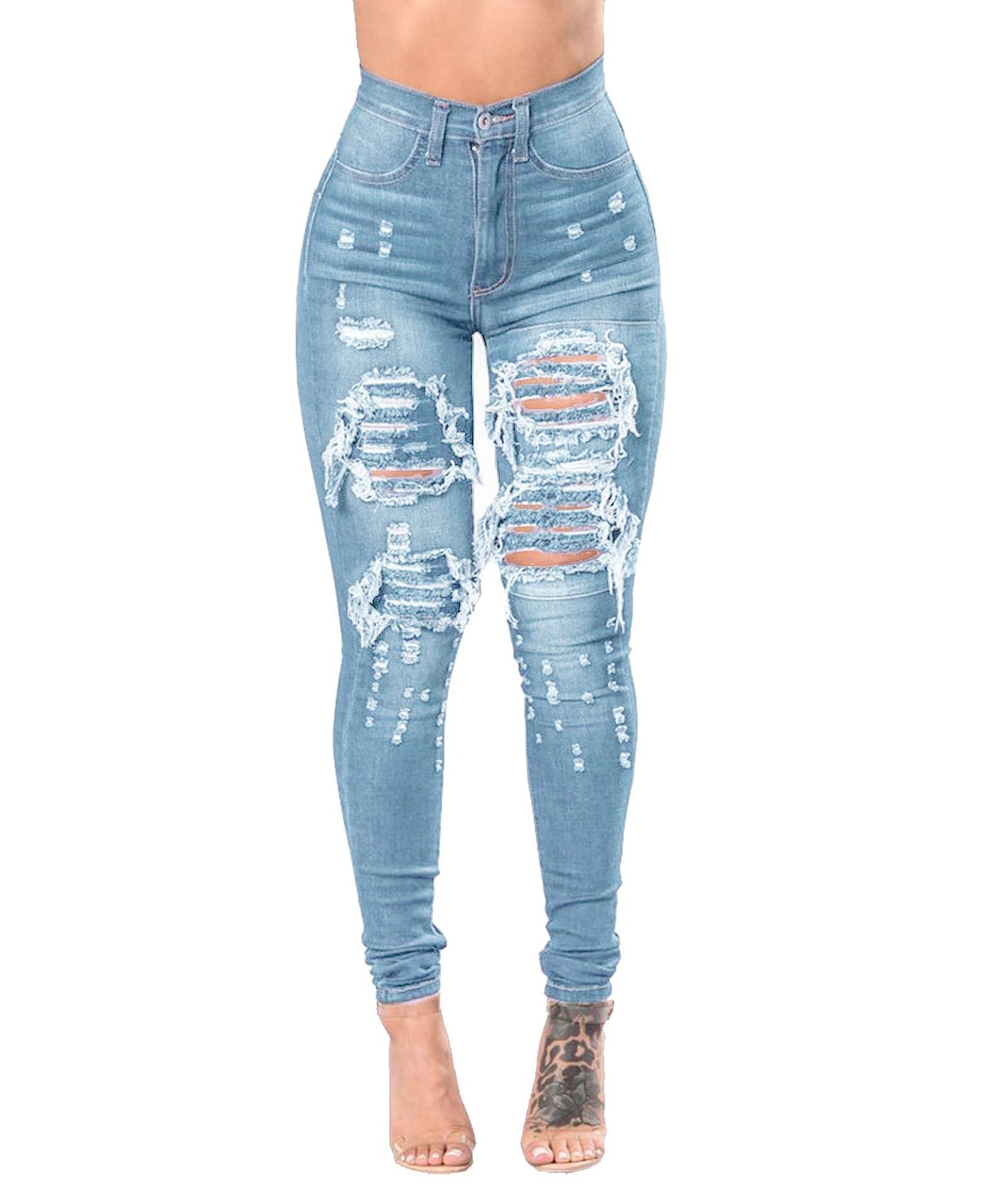 Women's Ripped Denim Washed Denim Pants - MediaEclat.store