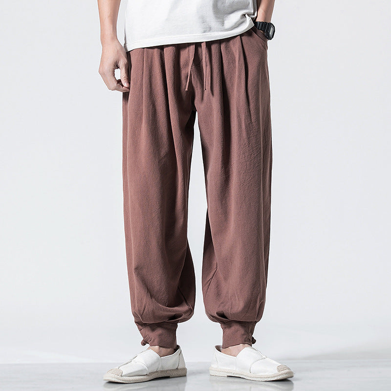 Chinese style cotton and linen casual trousers loose harem pants bloomers