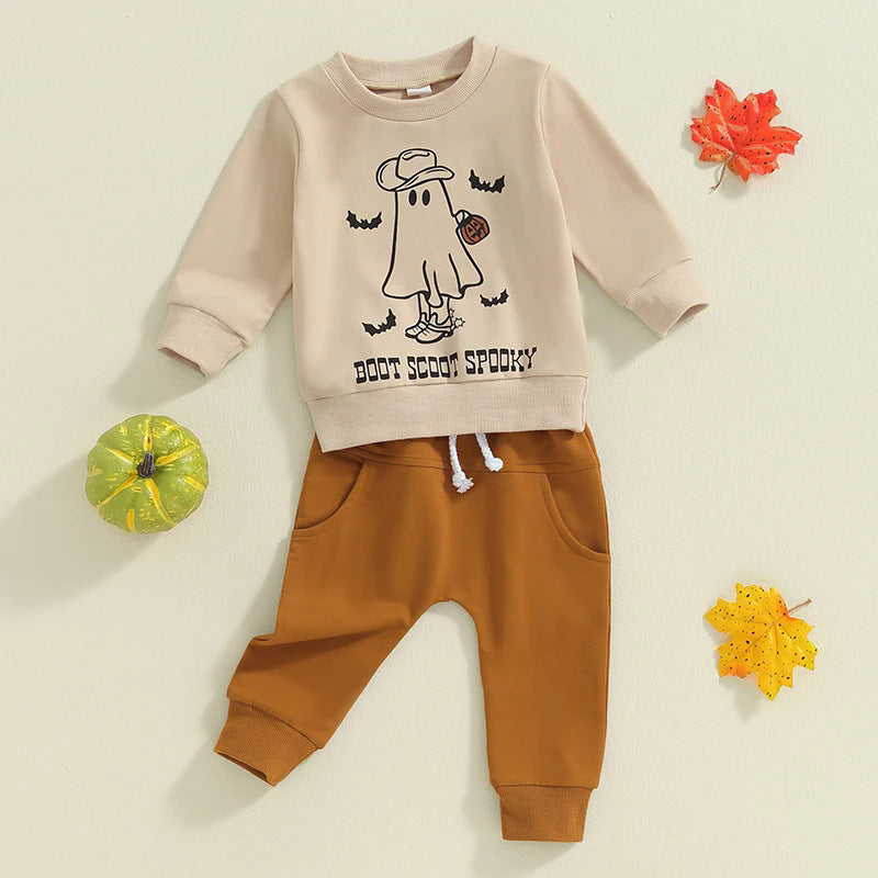 Halloween Suit Printed Top Two-piece Pants Boys Halloween Suit