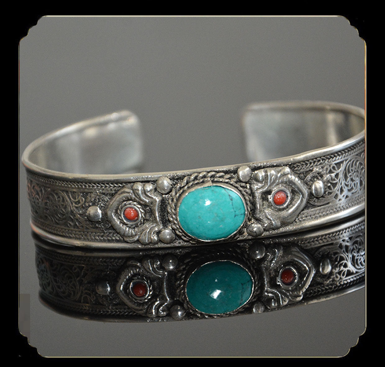 Tibetan Turquoise Nepal Handmade Tibetan Silver White Copper Bracelet Opening