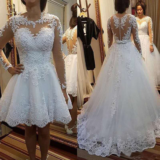 European And American Lace Long Sleeve Detachable Wedding Dress
