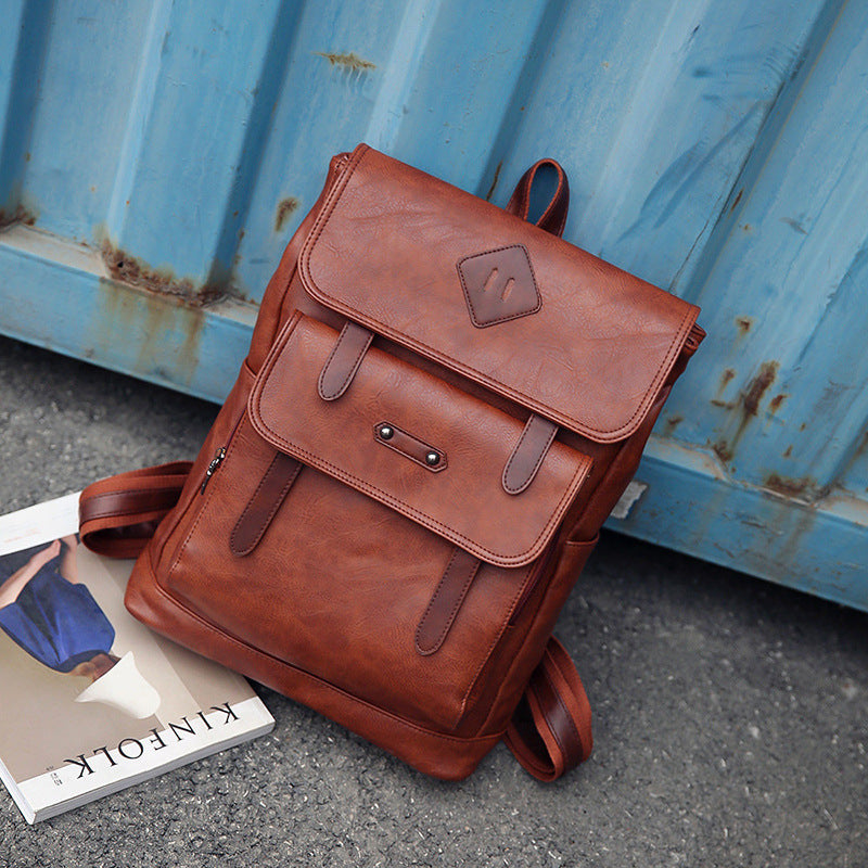 new fashion color leather retro Backpack Laptop computer backpack on behalf of a man