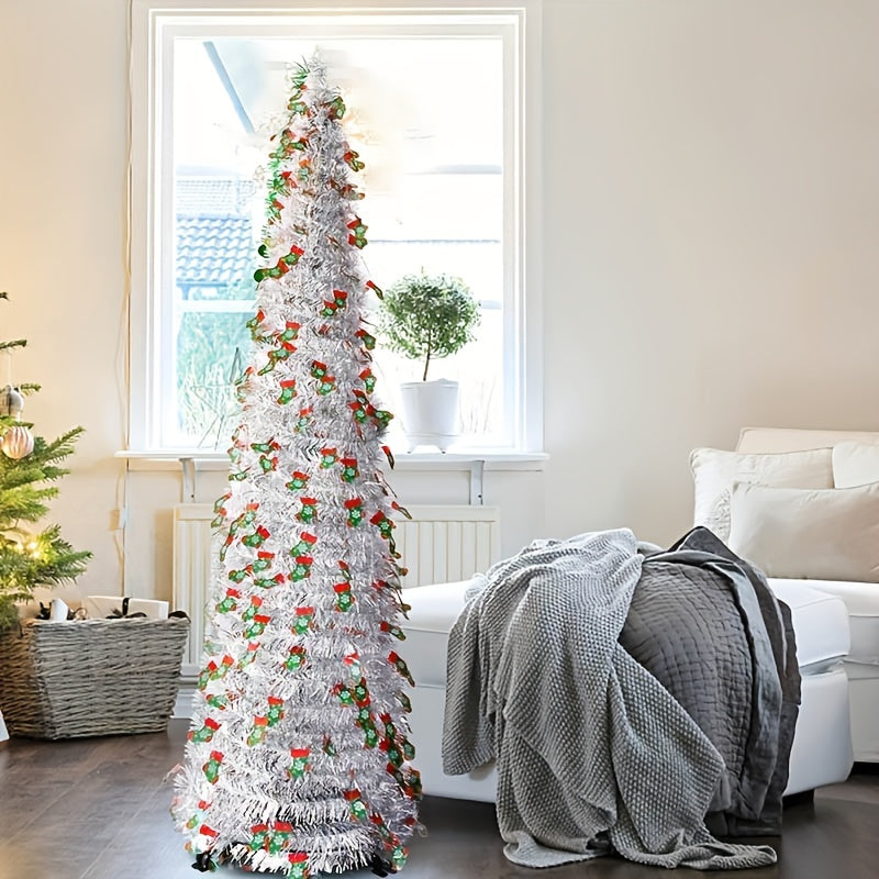 59" Pop-Up Christmas Tree with Reflective Sequins - Slim, Foldable Design for Home & Party Decor, Perfect for Halloween & New Year Celebrations, PVC Material