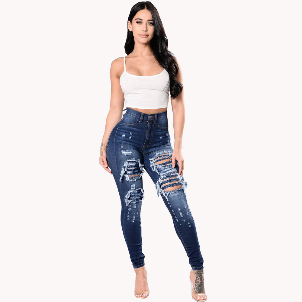 Women's Ripped Denim Washed Denim Pants - MediaEclat.store