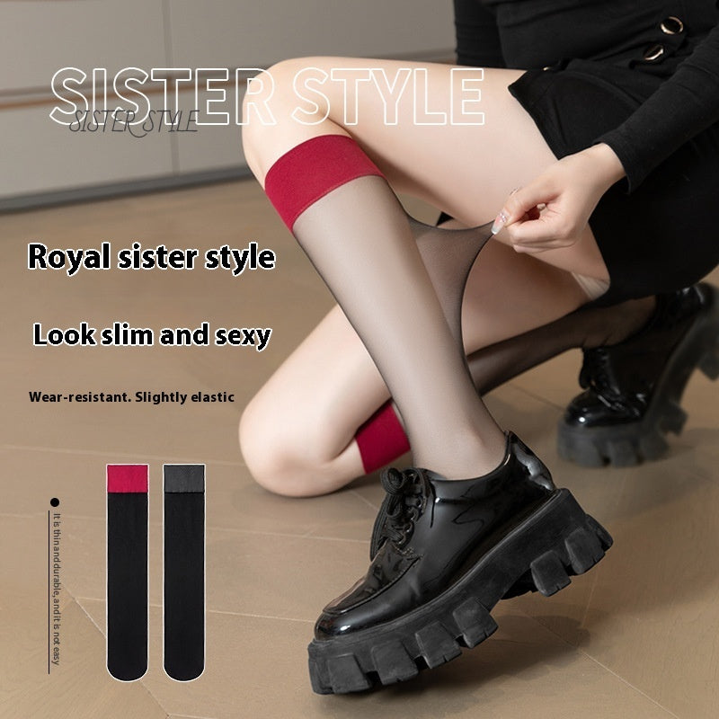 Black Silk Stockings Anti-snagging Durable Thin Red Edge Silicone Anti-snagging