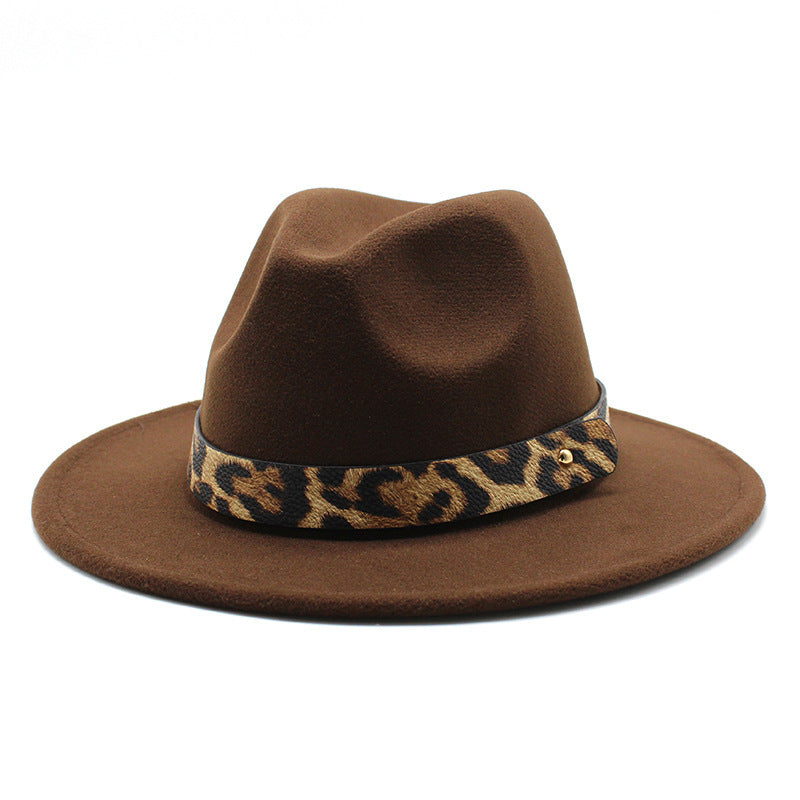 Men's Fashion Leopard Print Woolen Big Brim Top Hat