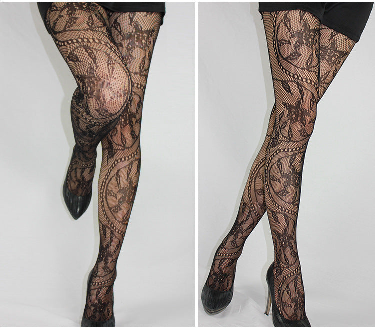 Yuan Retro Hollow Net Socks Large Medium And Small Mesh Panty-hose Totem Tornado Stockings