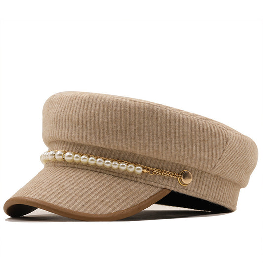 Solid Color Pearl Chain Korean Style Peaked Beret Cap