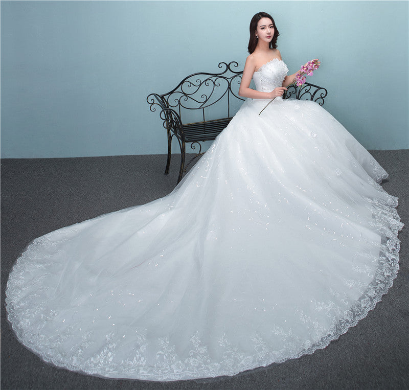 Aliexpress wedding bride wedding dress new large tail size wedding dress factory wholesale TH52