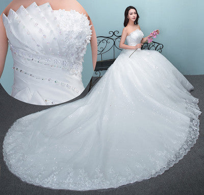 Aliexpress wedding bride wedding dress new large tail size wedding dress factory wholesale TH52