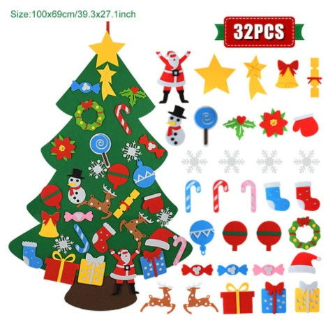 DIY Felt Christmas Tree New Year Toddler Kids Handmade Gift Toys Door Wall Hanging Ornaments Holiday Party Home Decor Set - MediaEclat.store