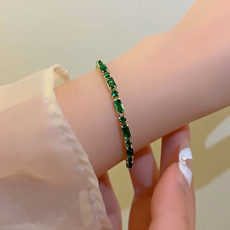 Copper Micro Inlay Vintage Emerald Zircon Bracelet