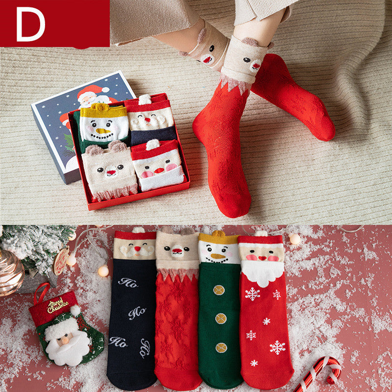 Christmas socks ladies tube socks pure cotton autumn and winter stockings