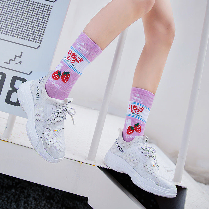 Ins female tube stockings Korea Harajuku high tube milk strawberry cute college wind street long tube socks