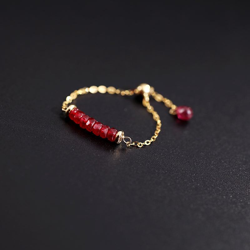 Ruby Wrapped Gold Color Treasure Chain Ring