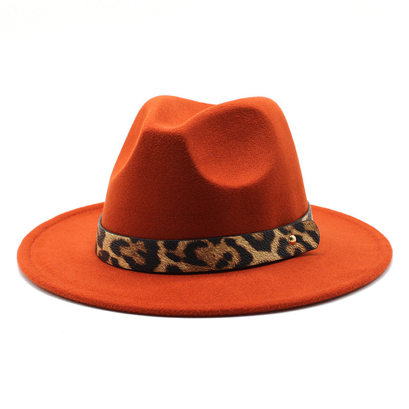 Men's Fashion Leopard Print Woolen Big Brim Top Hat