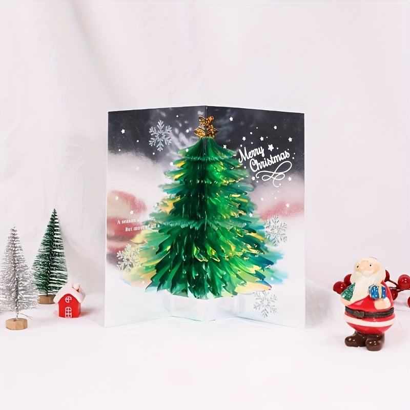 Handcrafted 3D Pop-Up Christmas Tree Greeting Card - Holiday Wishes for Anyone, Geometric Design, Fashionable Stationery & Gift Packaging