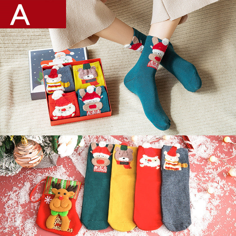 Christmas socks ladies tube socks pure cotton autumn and winter stockings