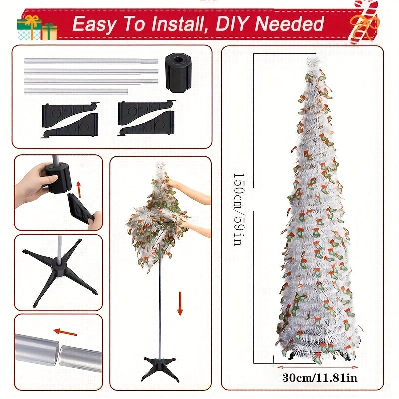 59" Pop-Up Christmas Tree with Reflective Sequins - Slim, Foldable Design for Home & Party Decor, Perfect for Halloween & New Year Celebrations, PVC Material