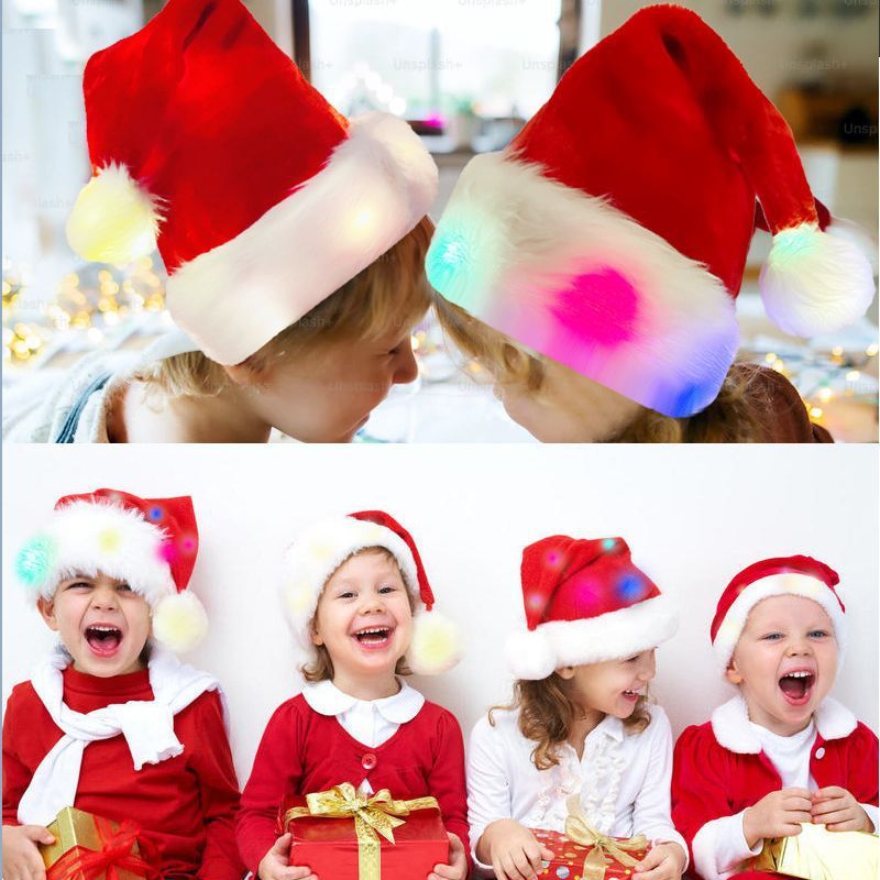 LED Luminous High-grade Plush Christmas Hat Full Hat With Light Christmas Decoration Supplies