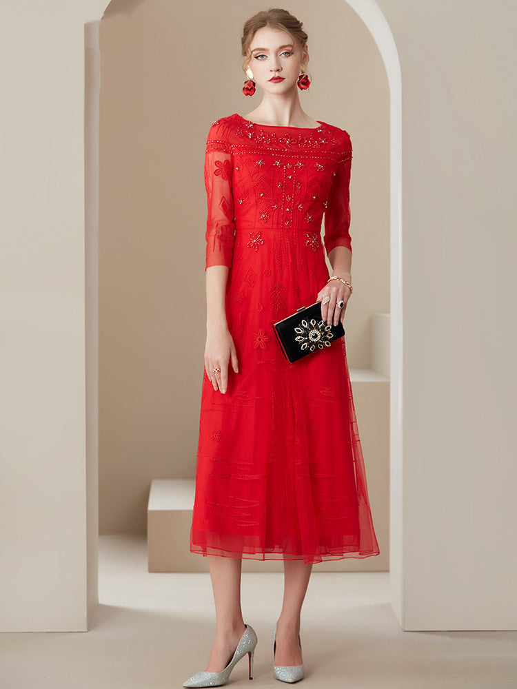 Mesh Embroidered Temperament Fashionable Elegant Dress