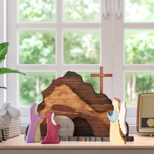 Wooden Easter Creche - NATURAL Easter Jesus Wooden Decoration - MediaEclat.store