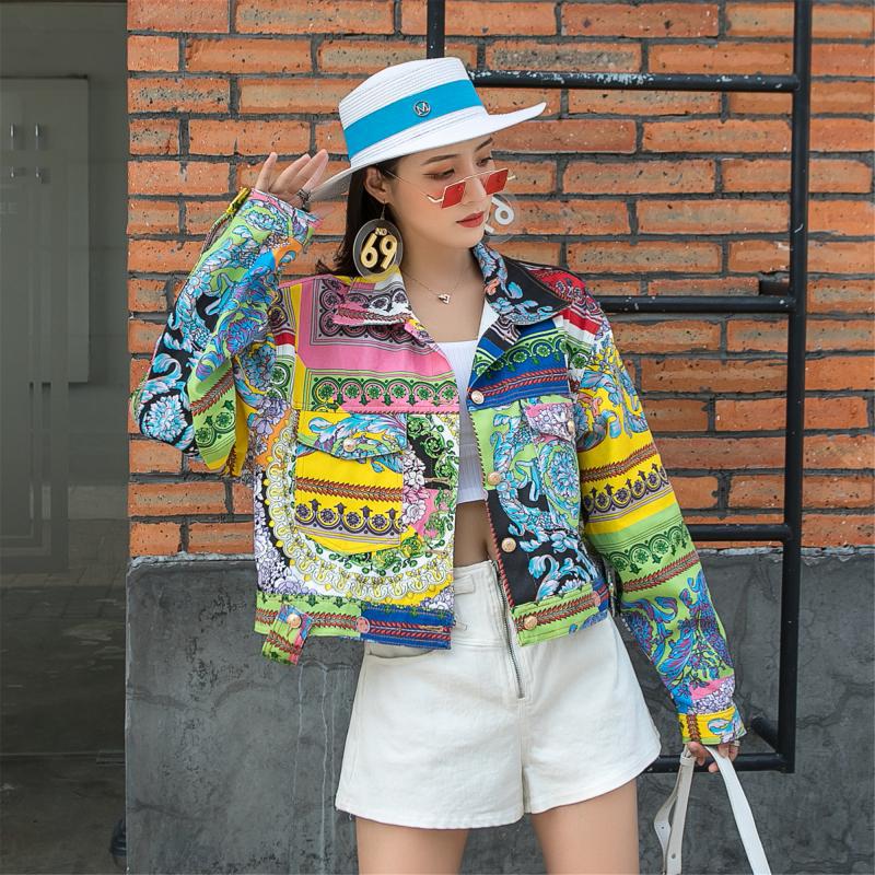 Thailand Big Picture Print Denim Short  Coat