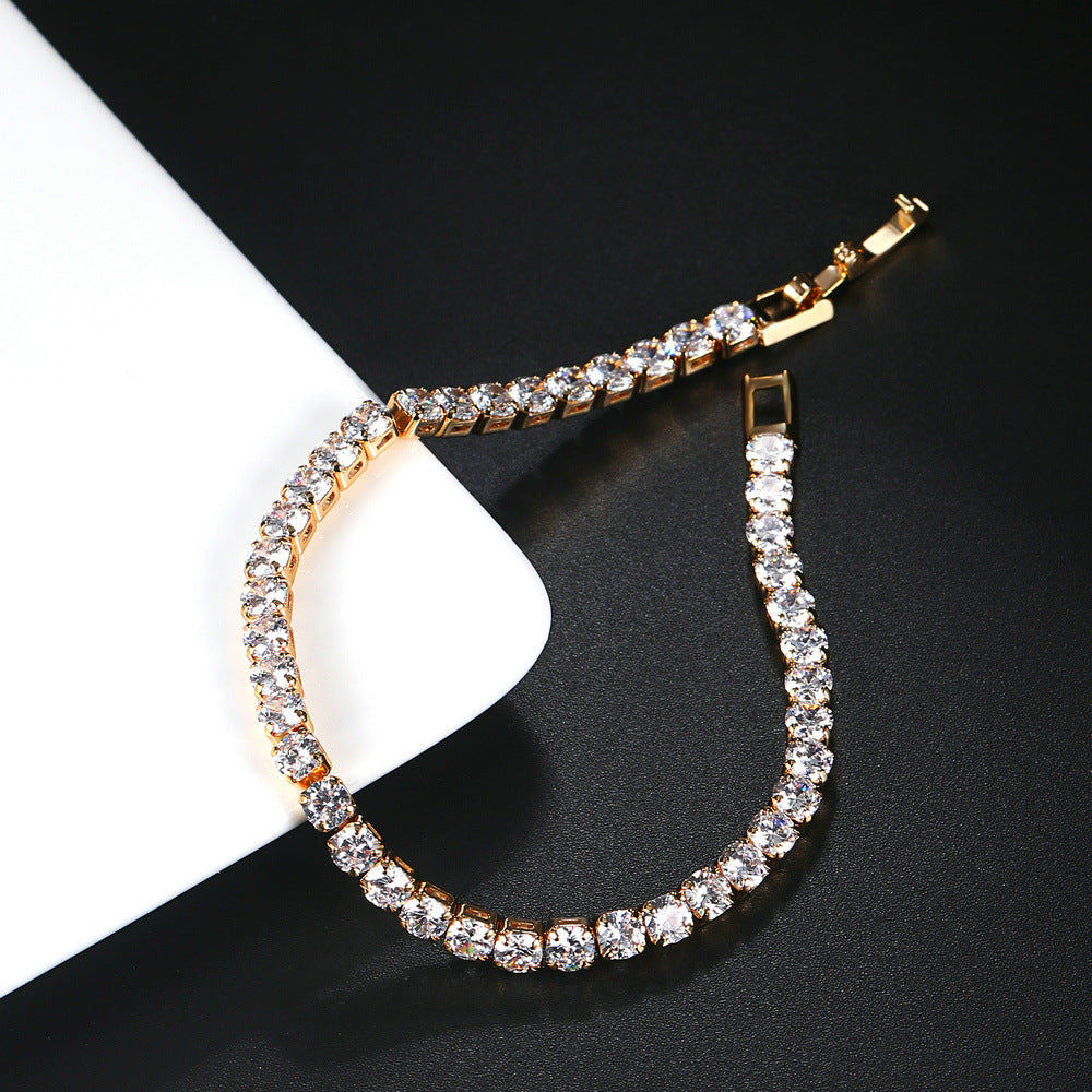 Zircon Bracelet Single Row 4mm Round Full Diamond Tennis Chain Cross-border Hip Hop Jewelry