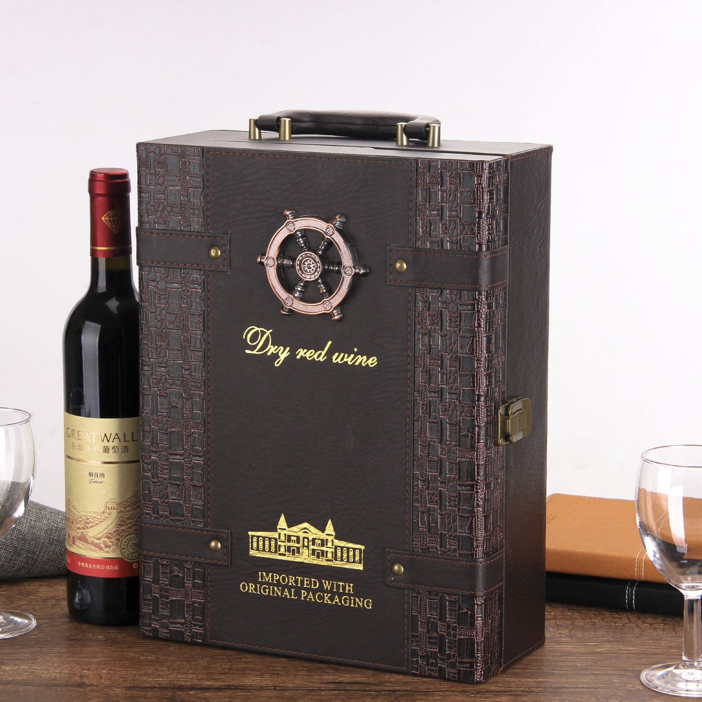 High-end Gift Double Leather Wine Glass Box