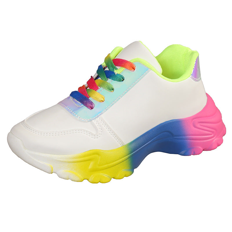 INS Style Rainbow Color Sports Shoes For Women Thick Bottom Lace-up Sneakers Fashion Casual Lightweight Running Walking Shoes - MediaEclat.store