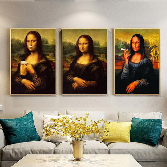 Da Vinci Mona Lisa spoofs canvas painting