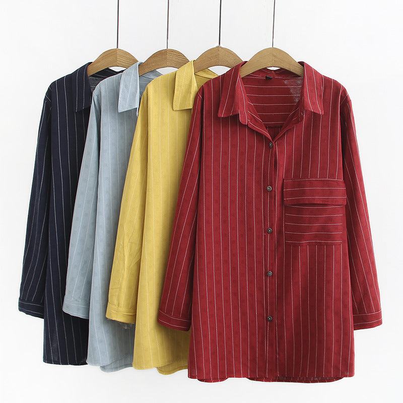 Cotton jacquard striped casual long-sleeved shirt - MediaEclat.store