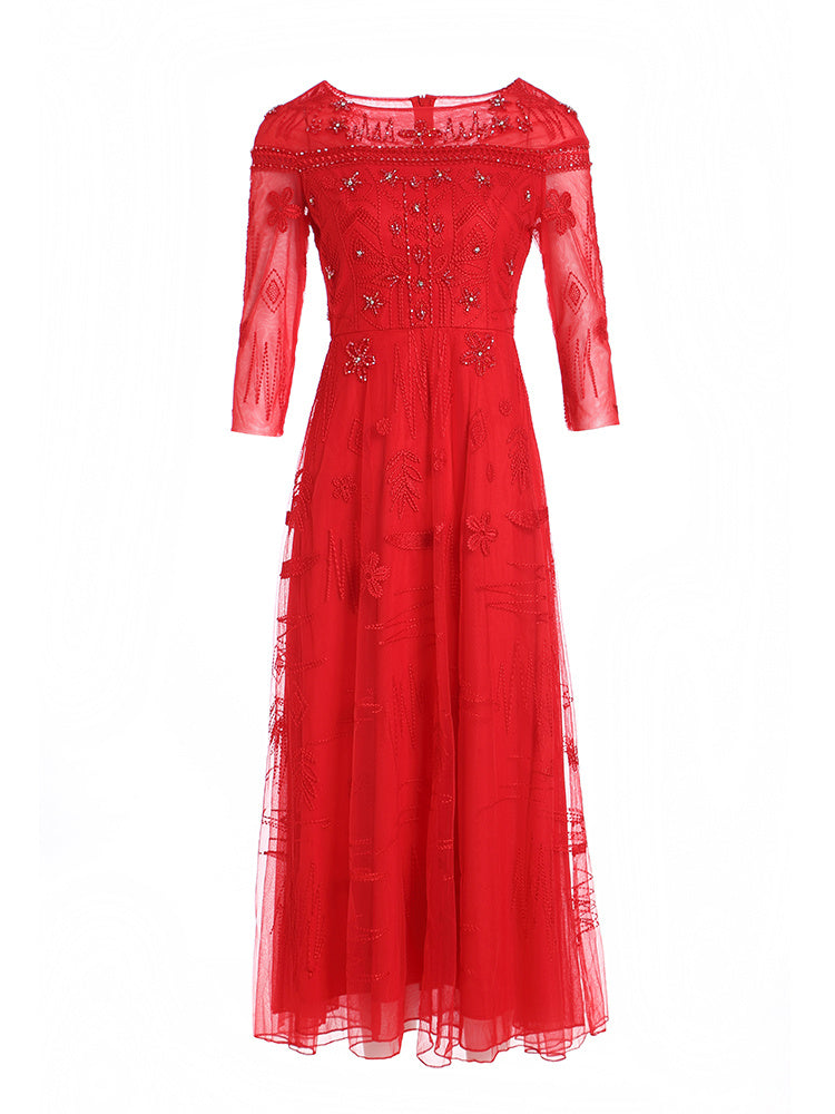 Mesh Embroidered Temperament Fashionable Elegant Dress