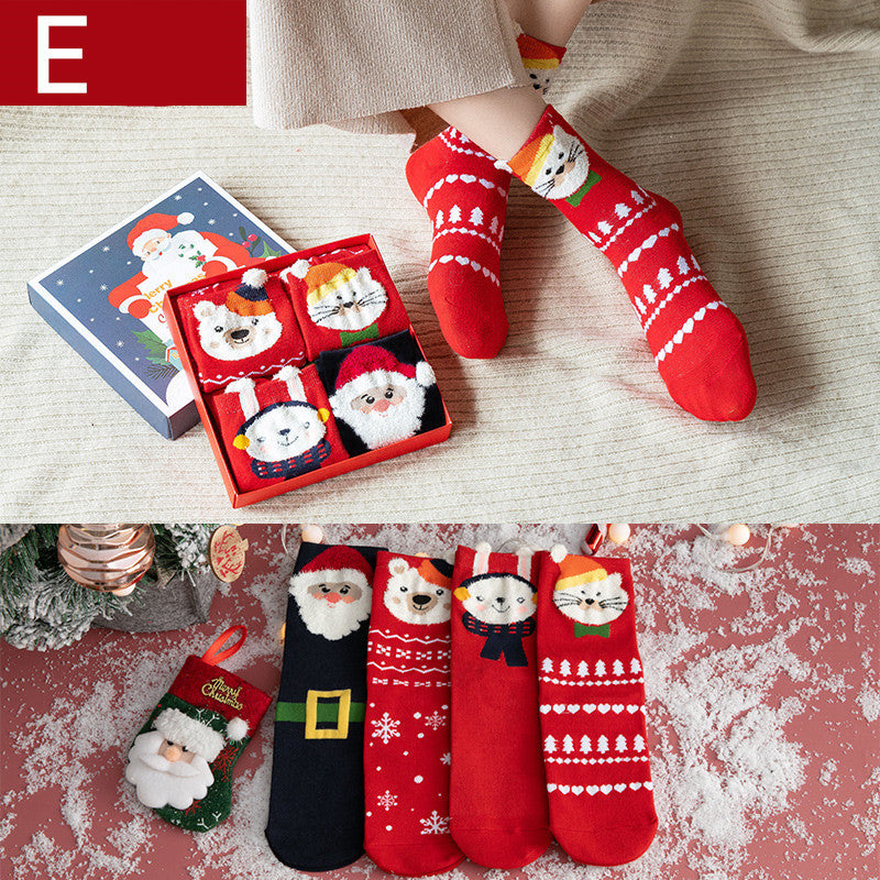 Christmas socks ladies tube socks pure cotton autumn and winter stockings