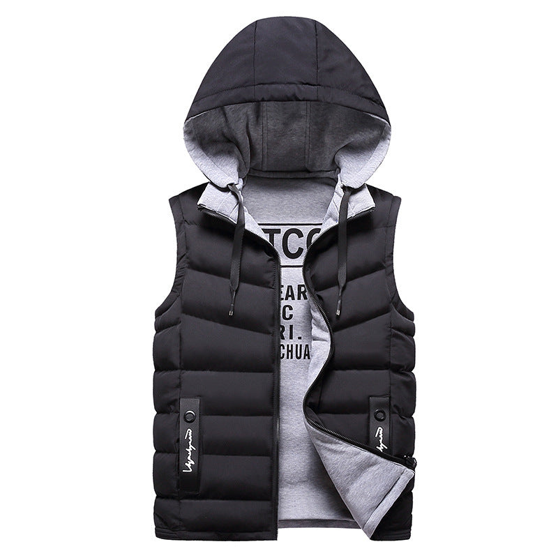 Hooded Cardigan Stand Collar Men's Youth Vest