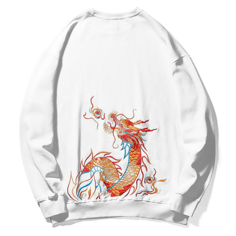 Chinese style dragon embroidery sweater plus velvet padded base shirt