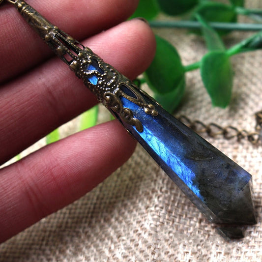 Natural Crystal Pendulum FM Energy Spar Divination Set Black Yaoshi Fluorite Moonstone Pendulum Necklace