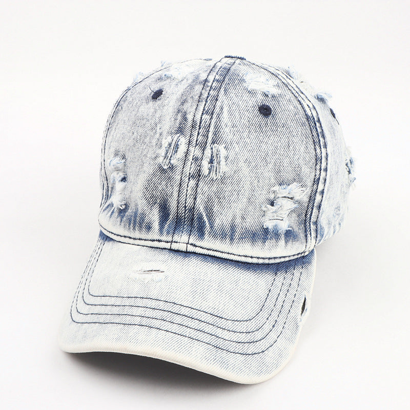 Men's Washed Denim Distressed Baseball Cap