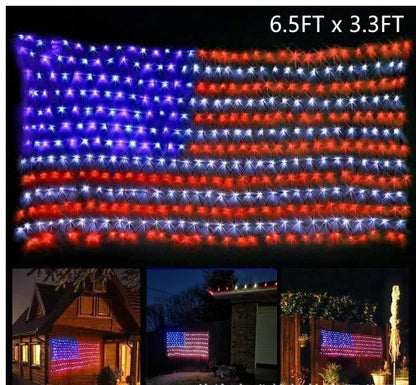 American Flag Net Light Independence Day Decorative String Lights Solar Flag