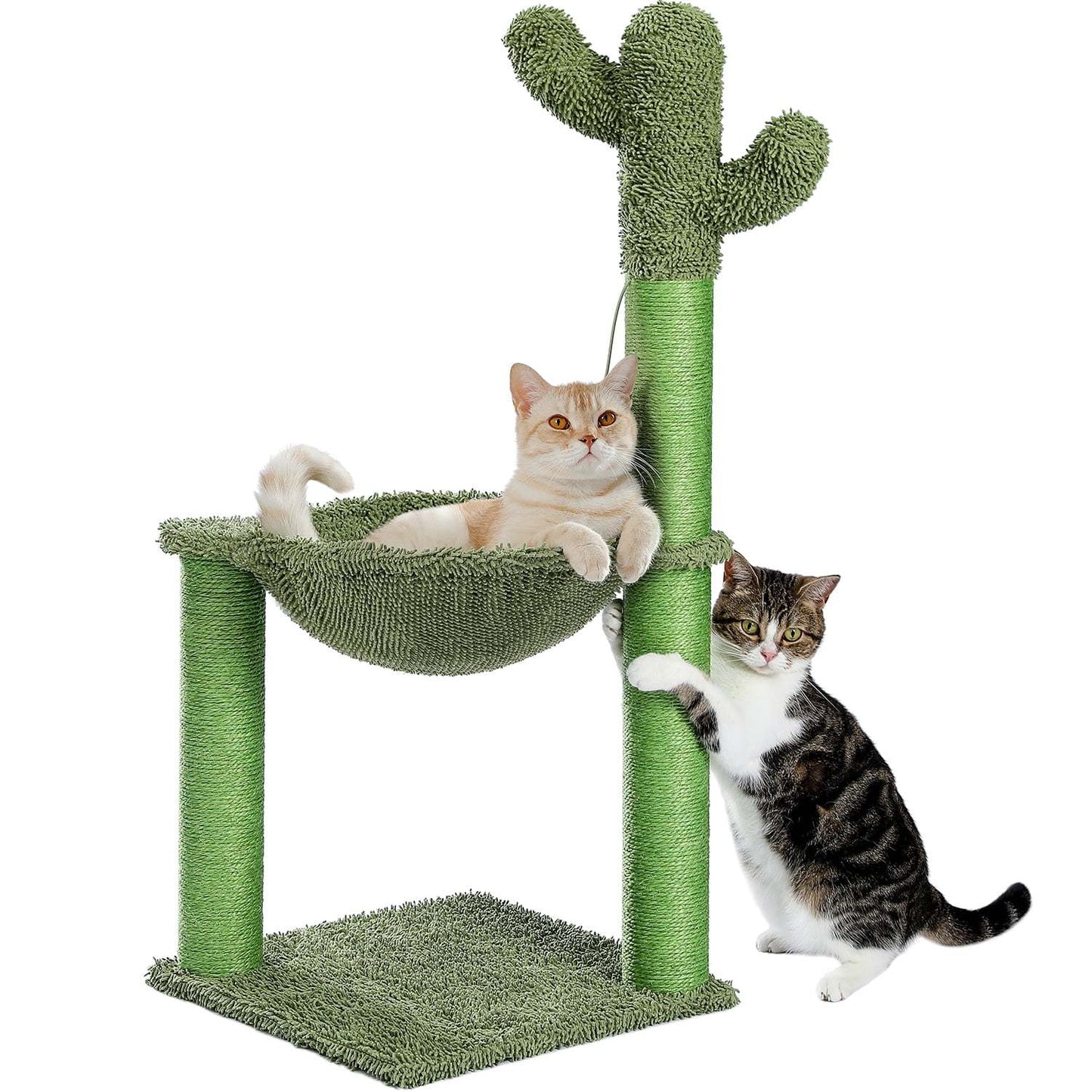 PAWZ Road Cactus Cat Tree Condo 39.4 Inch With Hammock, Tall Sisal Scratching Post For Indoor Medium Cats, Green