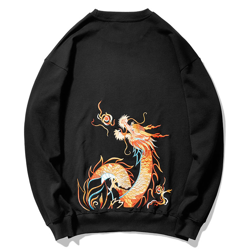 Chinese style dragon embroidery sweater plus velvet padded base shirt