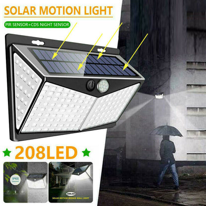 208 LED Solar Power Light Motion Sensor Outdoor Yard Garden Wall Lamp Waterproof - MediaEclat.store