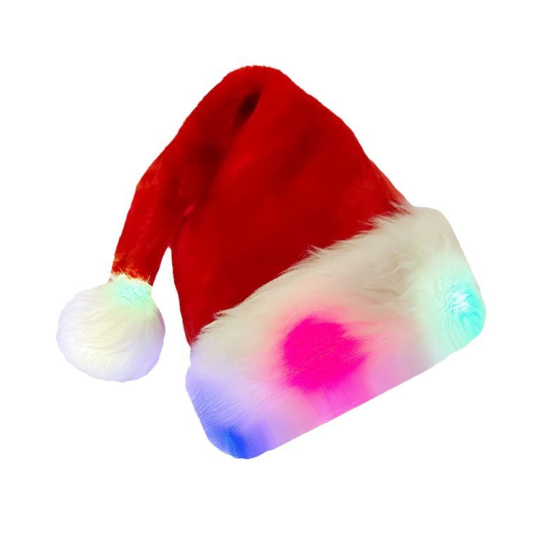 LED Luminous High-grade Plush Christmas Hat Full Hat With Light Christmas Decoration Supplies