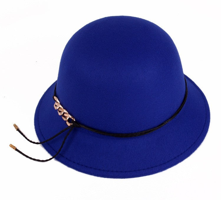 Solid Color Woolen Round Cap Chain Decoration Women's Basin Hat