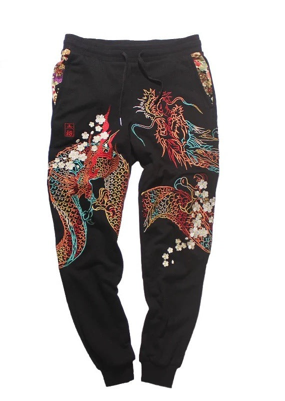 Chinese style embroidered cotton pants