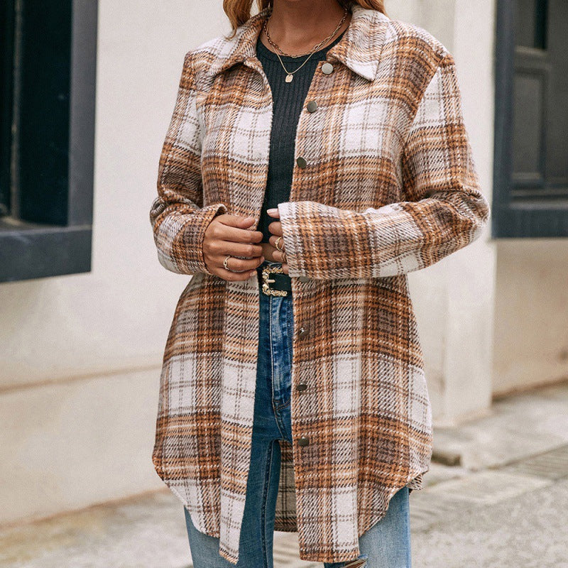 Women's Loose Casual Plush Plaid Shirt Jacket