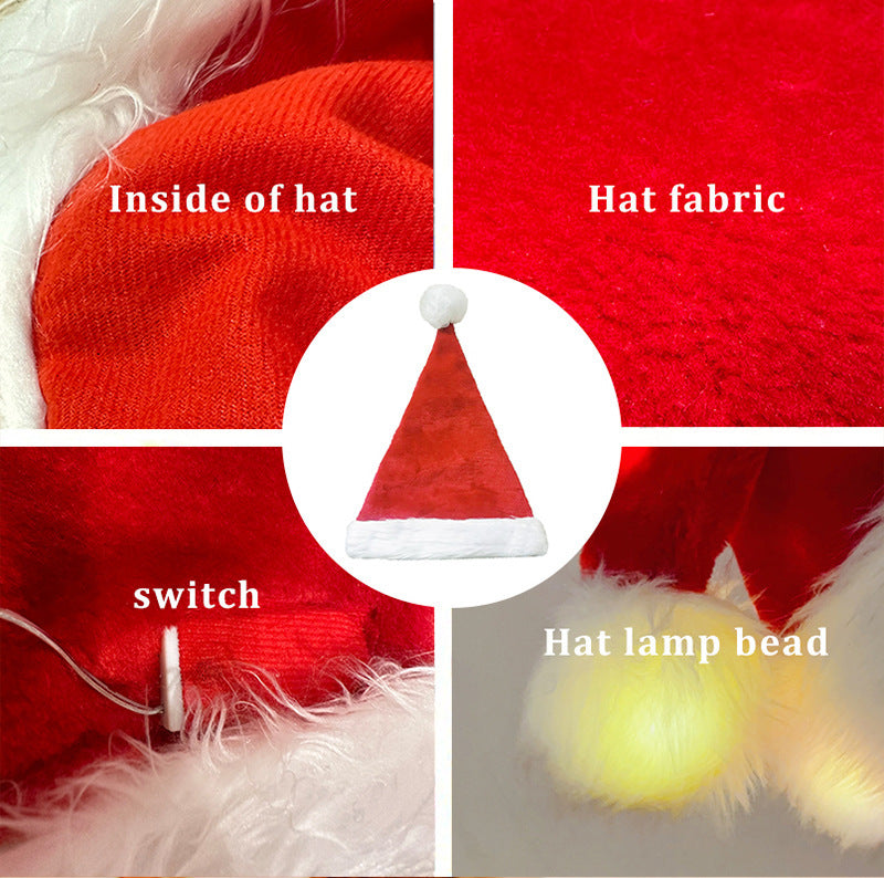 LED Luminous High-grade Plush Christmas Hat Full Hat With Light Christmas Decoration Supplies