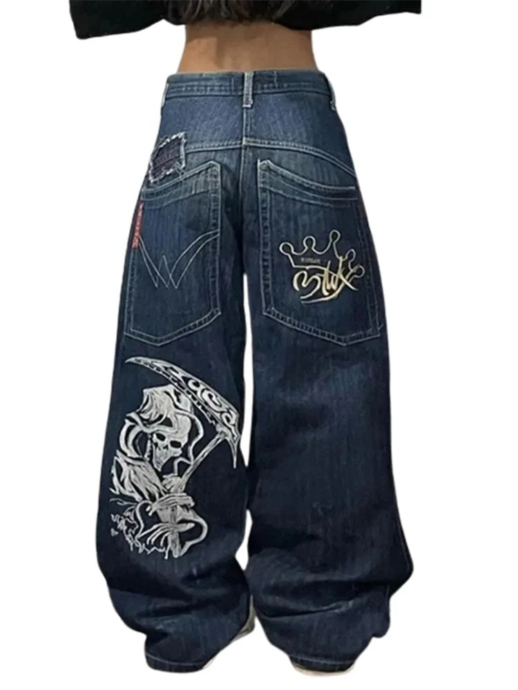 White Tiger Printed Wide Leg Jeans