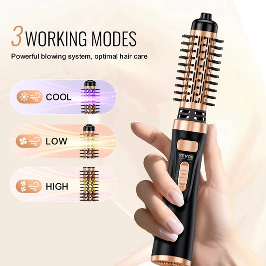 VEvor Hot Air Styling Brush with Rotating Head - Metal, Includes 1.5" & 2" Attachments for Effortless Hair Blow-Drying, Blow Drying Hair Brush
